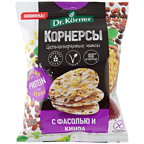 Dr.Korner чипсы кукурузно-рисовые с горошком, фасолью и киноа, 50 гр