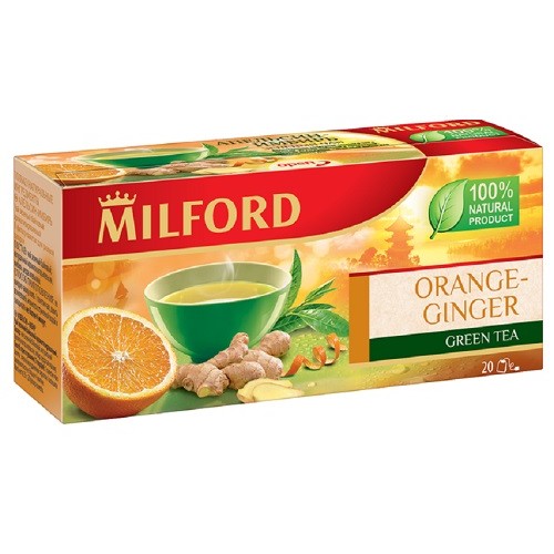 Milford зеленый чай апельсин-имбирь, 20 пакетиков