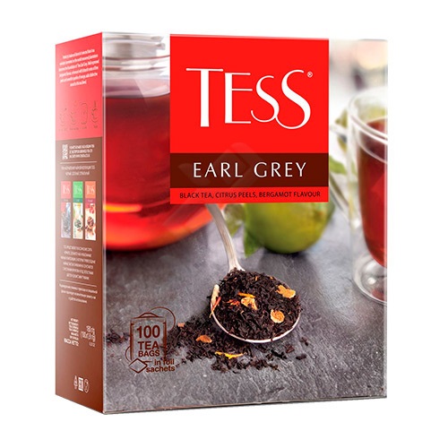 Tess черный чай Earl Grey, 100 пакетиков