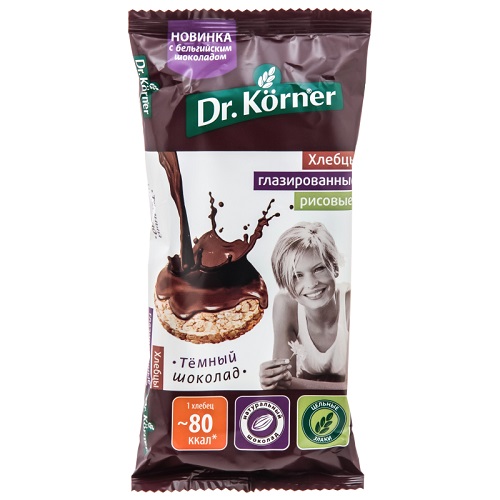 Dr.Korner хлебцы рисовые в темном шоколаде, 67 гр