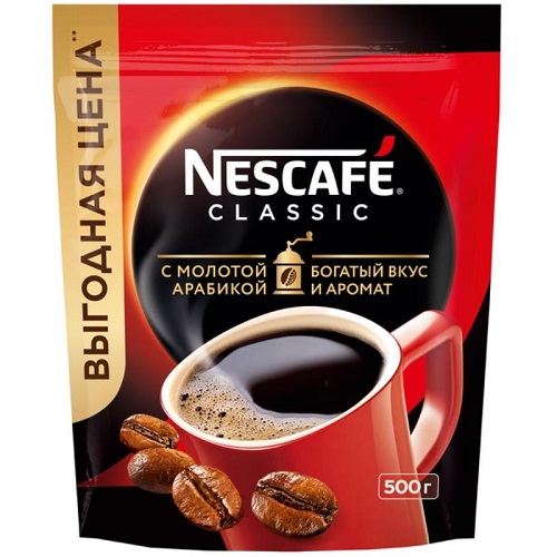 Nescafe classic, растворимый, м/у, 500 гр.