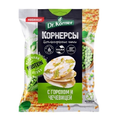 Dr.Korner чипсы кукурузно-рисовые с горошком и чечевицей, 50 гр