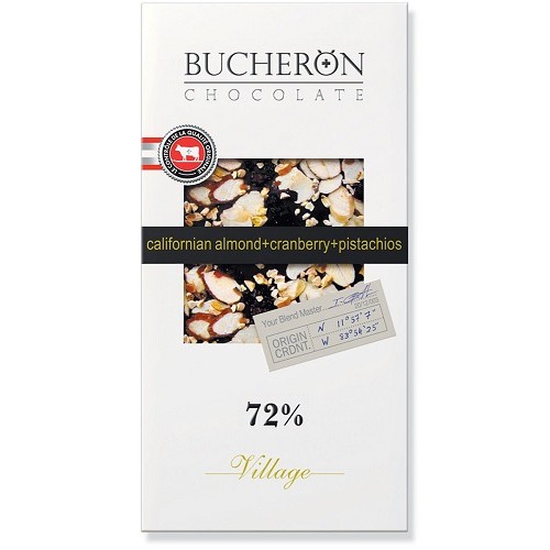 Bucheron шоколад горький с миндалем, клюквой и фисташками, 100 гр