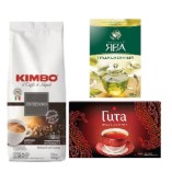 Кофе в зернах и два вида чая