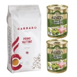 Кофе в зернах и оливки с тунцом