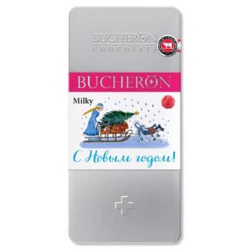 Bucheron шоколад молочный с кусочками малины, новогоднее оформление, 100 гр