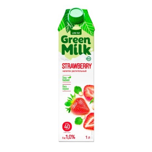 Green Milk напиток соевый Клубника, 1л