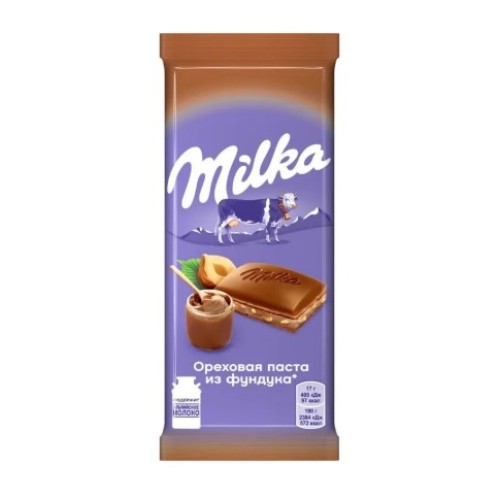 Milka шоколад молочный с ореховой пастой и фундуком, 80 гр