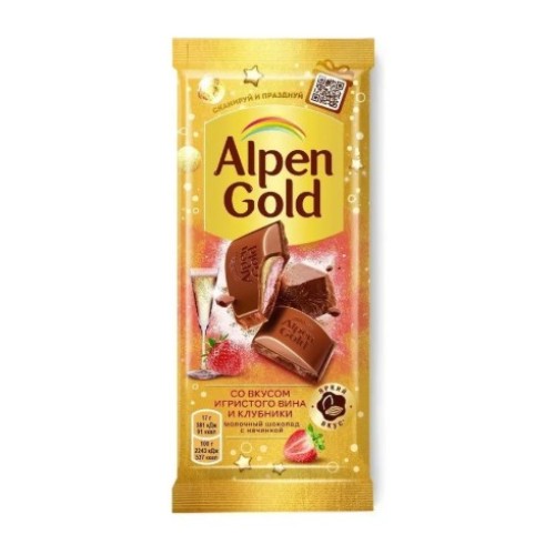 Alpen Gold шоколад молочный Клубника и игристое вино, 80 гр