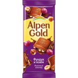 Alpen Gold шоколад молочный Фундук и изюм, 80 гр