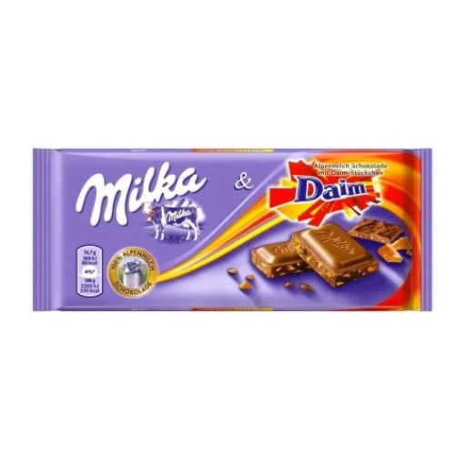 Milka шоколад молочный с миндалем и карамелью Daim, 100 гр