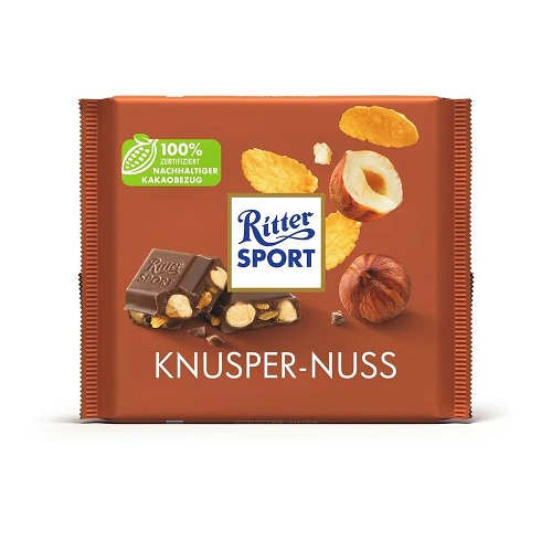 Ritter Sport шоколад молочный с цельным лесным орехом и хлопьями, 100 гр