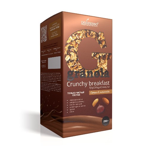 Polezzno гранола орехи в шоколаде, 250 гр
