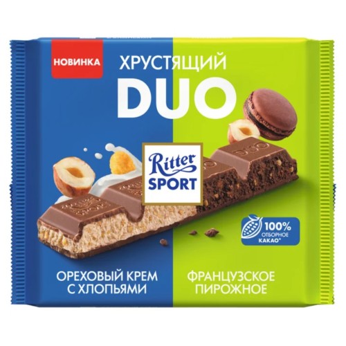 Ritter Sport Duo ореховый крем с хлопьями и французское пирожное, 218 гр