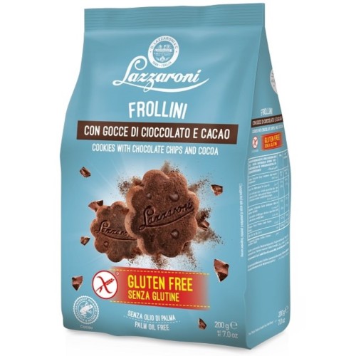 Lazzaroni печенье безглютеновое с какао и шоколадной крошкой, 200 гр