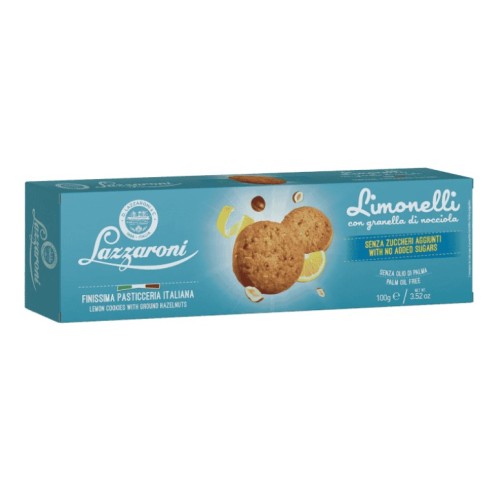 Lazzaroni печенье лимонное с фундуком, без добавленного сахара Limonelli, 100 гр