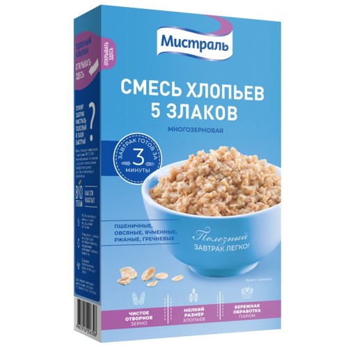 Мистраль хлопья смесь 5 злаков, 400 гр (экспорт)