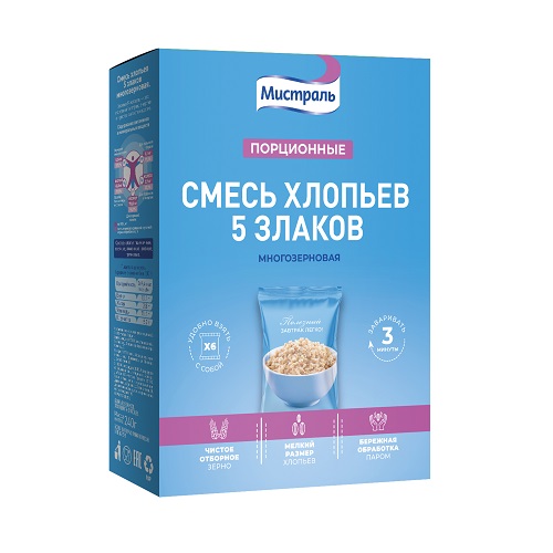 Мистраль хлопья смесь 5 злаков порционные, 6×40 гр