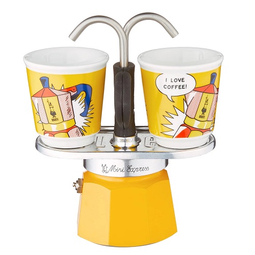 Bialetti Set Mini Express Lichtenstein гейзерная кофеварка и 2 чашки Bialetti Set Mini Express Lichtenstein гейзерная кофеварка и 2 чашки