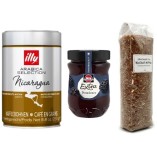 Кофе в зернах, рис и джем