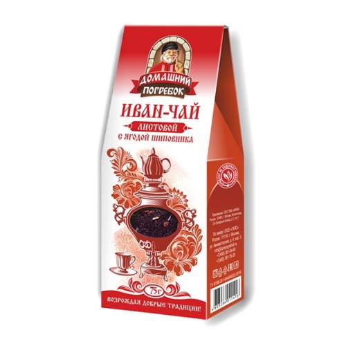 Домашний погребок Иван-чай листовой с ягодой шиповника, 75 гр.
