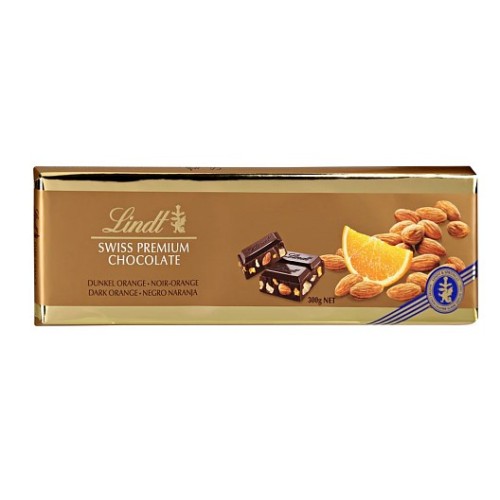 Lindt Gold шоколад темный с апельсином и миндалем, 300 гр