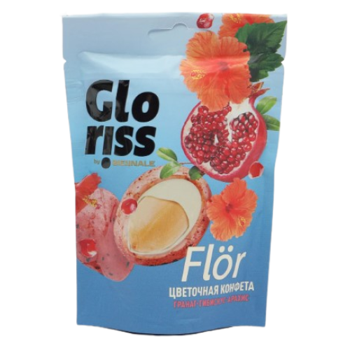 Gloriss FLÖR арахис в белом шоколаде с гранатом и гибискусом, 65 гр