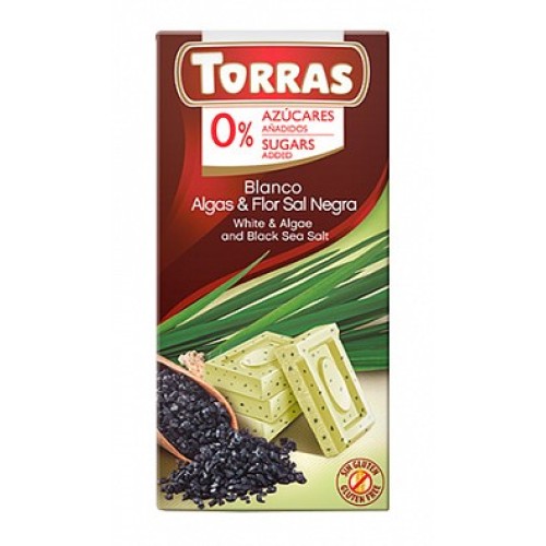 Torras белый шоколад без сахара с водорослями и морской черной солью, 75 гр
