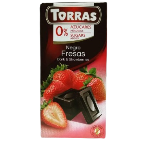 Torras темный шоколад без сахара с кусочками клубники, 75 гр