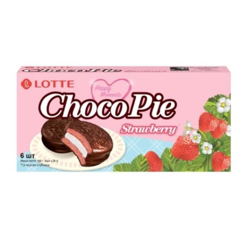 Lotte печенье Choco Pie со вкусом клубники, 6 х 28 гр