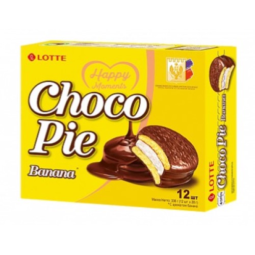 Lotte печенье Choco Pie со вкусом банана, 12 х 28 гр