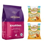 Кофе в зернах и две упаковки вафельных конфет Коровка