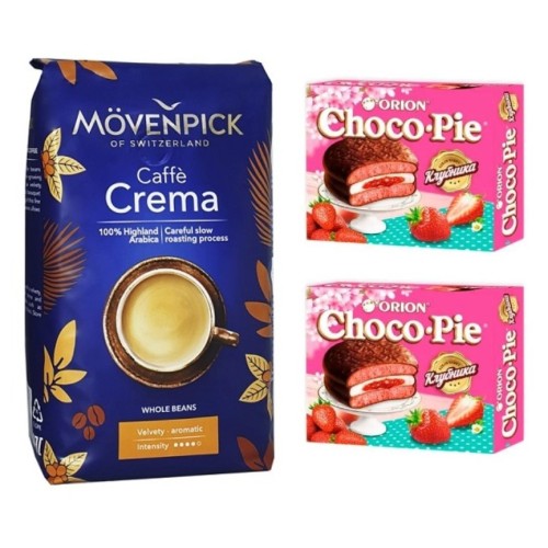 Кофе в зернах и две упаковки Choco Pie