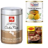 Кофе в зернах, пюре из манго и подлива Maggi