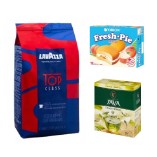 Кофе в зернах, чай и пирожное