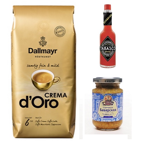 Кофе в зернах, соус Табаско и горчица