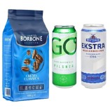 Кофе в зернах Borbone и 2 вида безалкогольных пива