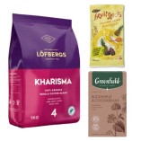 Кофе в зернах, финиковые батончики и травяной чай