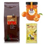 Кофе в зернах, джем абрикос и финиковые батончики