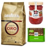 Кофе в зернах, джем клубничный и молочный шоколад