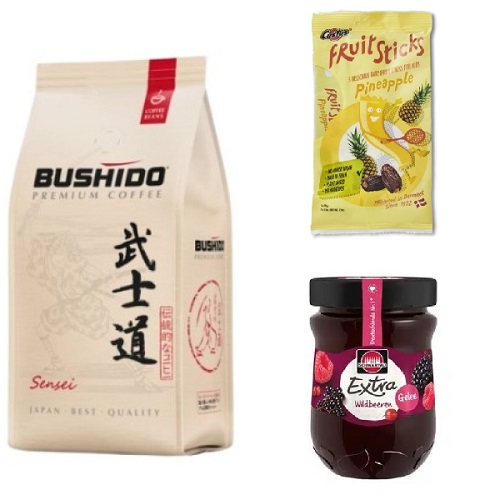 Кофе зерновой, финиковые батончики и желе Лесная ягода Кофе зерновой, финиковые батончики и желе Лесная ягода