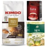 Кофе в зернах и 2 вида чая
