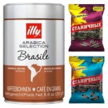 Кофе в зернах и 2 вида семечек по 2 пачки