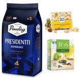 Кофе в зернах, зеленый чай и шоколад белый