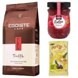 Кофе в зернах, джем малина и финиковые батончики