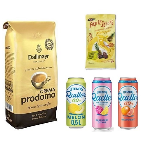 Кофе в зернах, 3 безалкогольных пива и финиковые батончики