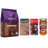 Кофе в зернах, два вида чая и соус песто