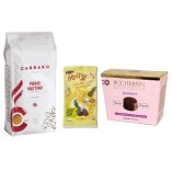 Кофе зерновой, финиковые батончики и конфеты с миндалем