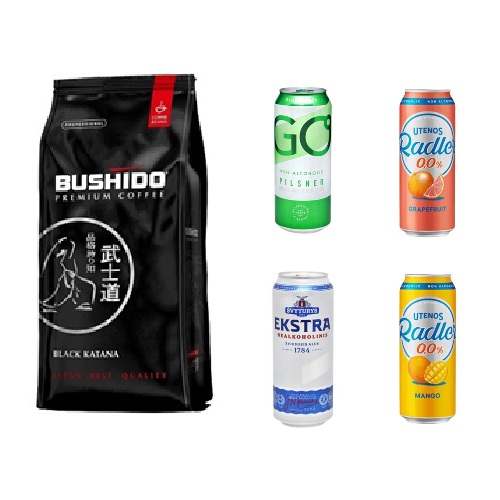 Кофе в зернах и 4 банки пива