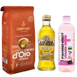 Кофе в зернах, масло оливковое и питьевая вода